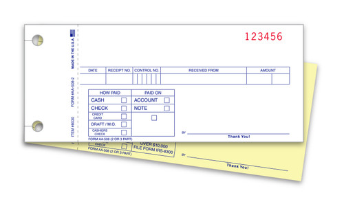 2-Part Cash Receipt plain form