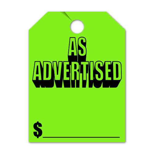 As Advertised Mirror Hang Tag  8.5" x 11.5" fluorescent green