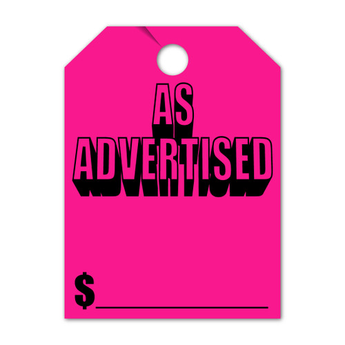 As Advertised Mirror Hang Tag  8.5" x 11.5" fluorescent pink