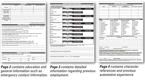 Application for Employment (Form #EMP-1) inside page