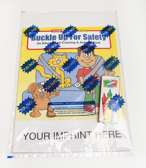Buckle Up For Safety Coloring Book With Imprinted Crayon Box (Fun Pack) (CBS- #0225-IMP)
