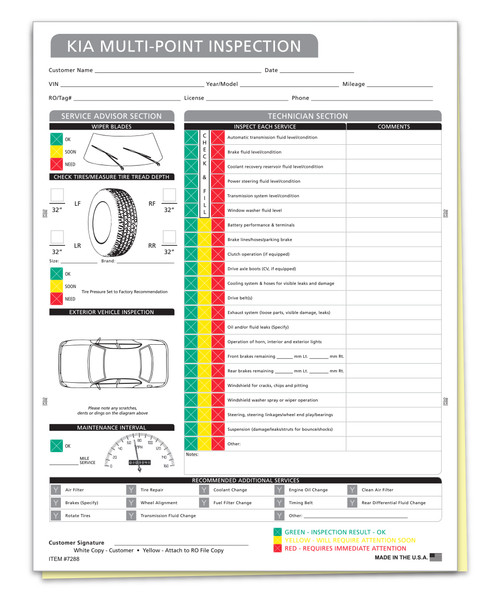 Manufacturer Specific- KIA Multi-Point Inspection 2 Part Form