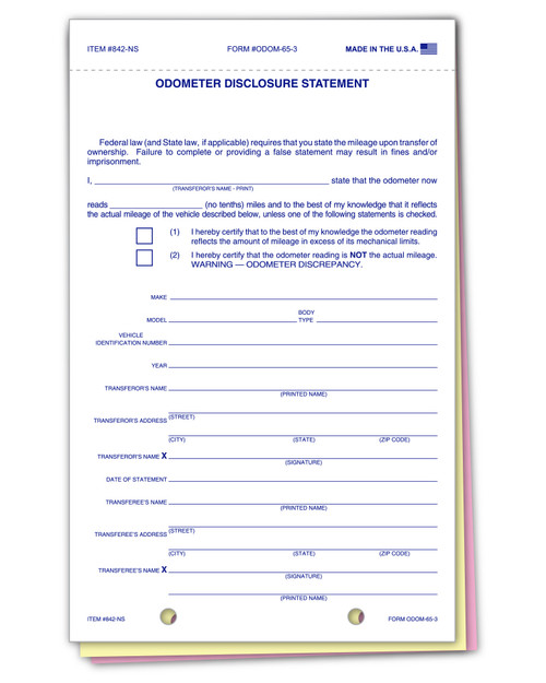 Odometer Disclosure Statements (NO SCREEN)