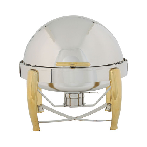 103A - Winco - 6 Qt Round Roll Top Chafer with Gold Accents