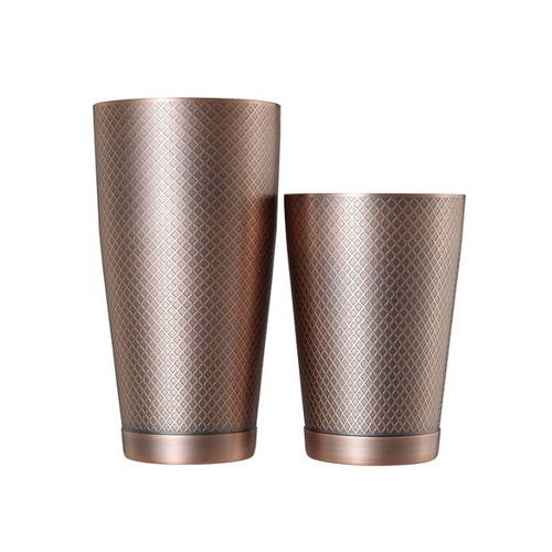 M37200ACP - Mercer Culinary - Barfly® 28 oz & 18 oz Antique Copper Diamond Lattice Shaker Set