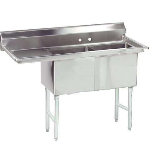 FC-2-1824-24L-X - Advance Tabco - 18 in x 24 in x 14 in 2 Compartment Sink w/ Left Drainboard