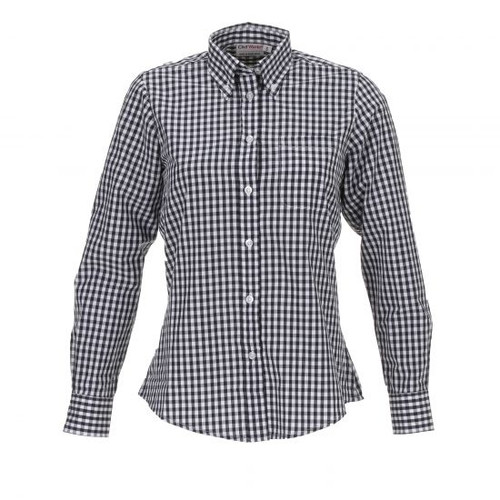 W500BWK-XS - Chef Works - Women's Navy Gingham Dress Shirt (XS)