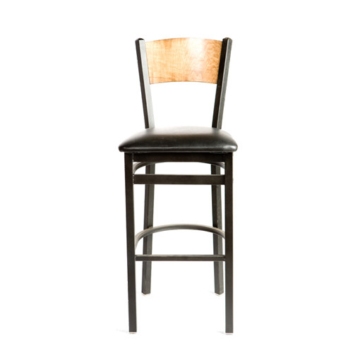 SL2150-1-P-CH-BLK - Oak Street Mfg - Plain Cherry Wood Back Barstool w/Black Vinyl Seat