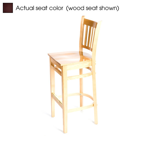 Oak Street Mfg - WB102NT-WINE - Verticalback Natural Wood Barstool w/Wine Vinyl Seat