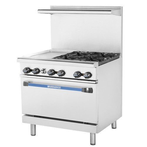 TARG-12G4B - Turbo Air - 36 in 4-Burner Radiance Series Gas Range w/ Griddle and Standard Oven