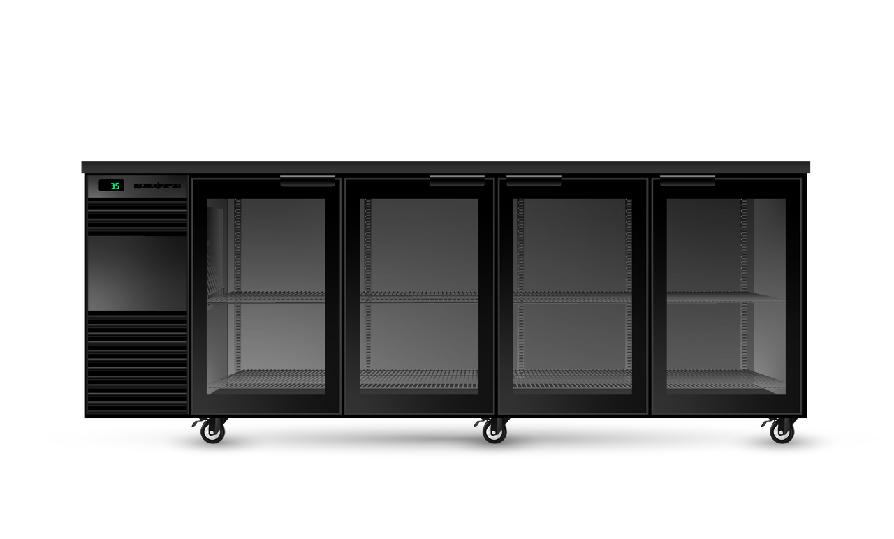 Skope BB.4.GSW.T BackBar 4 Glass Swing Door Fridge - Tropical - Black - Special Order