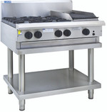 Luus CS-4B3C 4 Burner 300mm Chargrill Cooktop with flame failure, legs & shelf