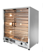 Woodson W.PIP200S 200 Pie Capacity Pro Series Pie Display - Stainless Steel Swing Doors Control Side, Glass Sliding Doors Customer Side