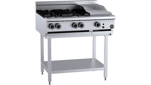 B & S (B+S) KBT-SB4-GRP3_BM K+ Combo Bench Mounted Four Open Burners & 300mm Grill Plate