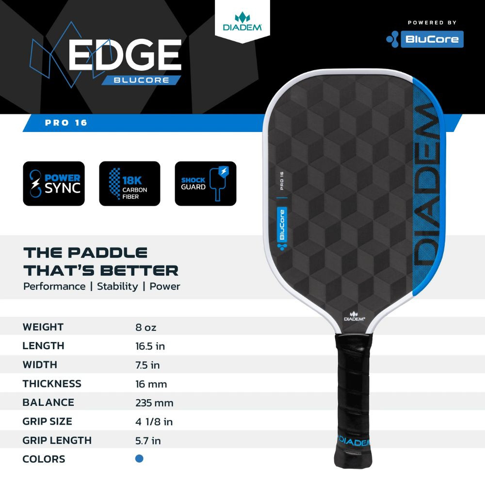 【美品】DIADEM BLUECORE EDGE PRO 16mm ダイアデム Diadem Edge BluCore Pro 16mm Pickleball Paddle