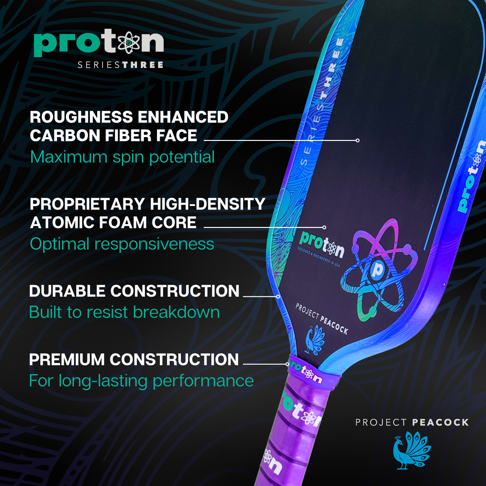 Proton Series Three Project Peacock 13mm Elongated Pickleball Paddle