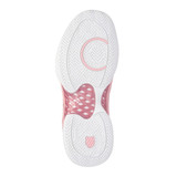 Outsole of the K-Swiss Express Light Pickleball Shoe in color option Coral Blush/White/Metallic Rose. Sizes 5.5 to 11