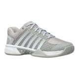 K-Swiss Express Light Pickleball Shoe for women shown in color option Highrise/White. Features a light grey design and white midsole
