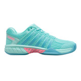 K-Swiss Express Light Pickleball Shoe in Aruba Blue/Maui Blue/Soft Neon Pink, BlackIris/BlueGlow/White, Coral Blush/White/Metallic Rose, or Highrise/White, sizes 5.5-11