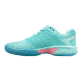 Inner side of the Express Light Shoe for women by K-Swiss shown in color Aruba Blue/Maui Blue/Soft Neon Pink