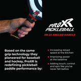 The ProXR Signature "The Wall" 14  Pickleball Paddle features a gold and grey graphic design on a 3k carbon fiber weave face and 14mm poly core. Short 4-inch handle is great for table tennis grip-style players. Ranging in weight from 8.0 - 8.4 ounces.