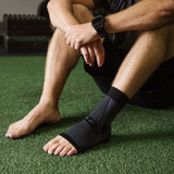 OS1st AF7 Ankle Bracing Sleeve is available in black, and in sizes small through double extra large. Features seven zones of graduated compression and flexible fit and anatomical design.