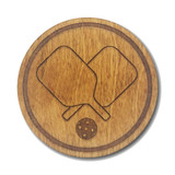 Birch wood pickleball drink coasters come 6 in a set, and are laser engraved with a pair of crossed paddles and a pickleball or a pickleball design, with a cork backing.