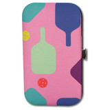 The Pickleball-themed Nail Care Kit includes nail clippers, nail scissors, cuticle nipper, tweezers, and nail file all in a handy storage and travel case with pastel pickleball paddles and balls against a soft pink background.