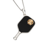 Elegant Enamel Pickleball Paddle Pendant shown in color black including a 14-karat gold pickleball