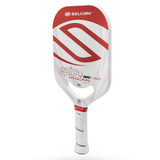 The Selkirk VANGUARD Power Air Epic Paddle is available in white, with black or red accent color options, and one weight option. Features Air Dynamic Throat and Selkirk logo and model name across the paddle face.