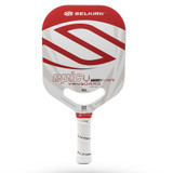 The Selkirk VANGUARD Power Air Epic Paddle is available in white, with black or red accent color options, and one weight option. Features Air Dynamic Throat and Selkirk logo and model name across the paddle face.
