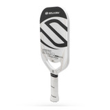 The Selkirk VANGUARD Power Air Invikta Paddle is available in white, with your choice of red or black accent color options, and one weight. Features aerodynamic opening in the throat, and Selkirk logo and model name across the textured paddle face.