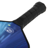 Yonex EZONE Composite Fiberglass and Carbon Fiber Pickleball Paddle with a large YONEX logo down the side and EZONE name and paddle material listed on the left side. Blue paddle background with white accents and USA Pickleball Approved logo.