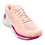 Rush Pro Ace Wide Shoe by Wilson for Women in Scallop Shell/White/Baton Rouge front angled view.