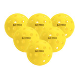 SLK Hybrid Indoor-Outdoor Pickleball by Selkirk available in a pack of six and in a vibrant yellow color for increased visibility on the court