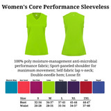 Women's Never Underestimate Core Performance Sleeveless Shirt Size Chart