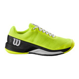 Wilson Rush Pro 4.0 All Court Shoe. Shown in Safety Yellow/Black/White. Available in sizes 7-14.