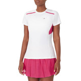FILA Center Court Short Sleeve Top in White/Peacock color, front view on model.