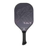 Back view of ProXR The Story Lefty 16 Pickleball Paddle, one side figerglass, one side carbon fiber, features Large ProXR logo across the paddle face