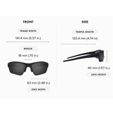 Polarized Shady Rays Velocity Eyewear dimensions infographic with front and side views