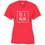 DINK Core Performance T-Shirt shown in color Hot Coral. Available in women's sizes S-2XL