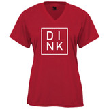 DINK Core Performance T-Shirt shown in color Red. Available in women's sizes S-2XL