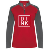 DINK UV 1/4 Zip shown in color Red. Available in women's sizes S-2XL