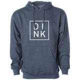 DINK Unisex Hooded Sweatshirt shown in color Navy Heather. Sizes XS-3XL