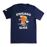 Navy blue MLP Chicago Slice Mascot T-Shirt featuring large logo in front center