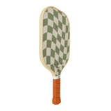 Angled view of the Holbrook Centre Court Paddle with green and white checkerboard design.