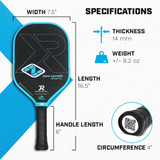 Infographic of the ProXR Zane Navratil Signature 14 Pickleball Paddle specifications