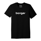 Front view of the jojo + lo black Banger Crew Tee with white text logo