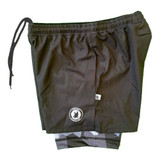 Side View of the Flow Society Men's Eagle Camo Compression Shorts shown in the Black color option.