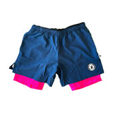 Front view of the Flow Society Shorts shown in Navy/Neon Pink